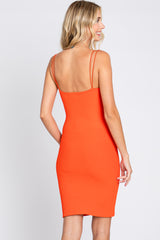 Orange Ribbed Double Strap Dress