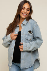 Light Blue Front Pocket Denim Maternity Shacket