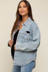 Light Blue Front Pocket Denim Maternity Shacket