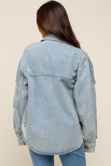 Light Blue Front Pocket Denim Maternity Shacket