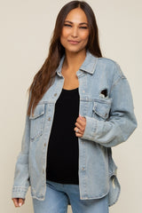 Light Blue Front Pocket Denim Maternity Shacket