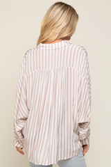 Taupe Striped Button Up Dolman Sleeve Top