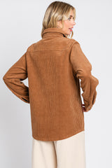 Camel Corduroy Button Front Long Sleeve Top