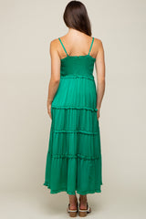 Green Smocked Ruffle Tiered Maternity Maxi Dress