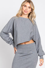 Grey Knit Long Sleeve Crop Top Midi Skirt Set