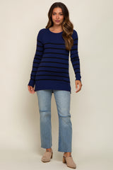 Navy Striped Knit Long Sleeve Maternity Top