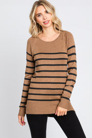 Mocha Striped Knit Long Sleeve Top