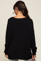 Black Knit V-Neck Long Sleeve Top