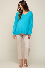 Turquoise Knit V-Neck Long Sleeve Maternity Top