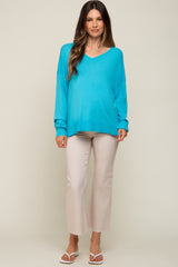 Turquoise Knit V-Neck Long Sleeve Maternity Top