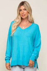 Turquoise Knit V-Neck Long Sleeve Maternity Top