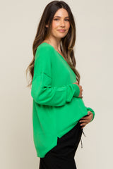 Green Knit V-Neck Long Sleeve Maternity Top