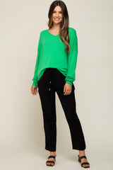 Green Knit V-Neck Long Sleeve Maternity Top