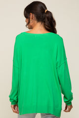 Green Knit V-Neck Long Sleeve Top