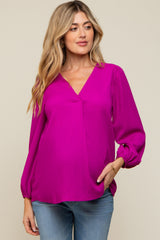 Magenta Textured Long Sleeve Maternity Blouse