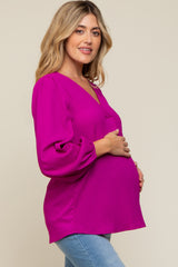 Magenta Textured Long Sleeve Maternity Blouse