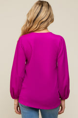 Magenta Textured Long Sleeve Maternity Blouse