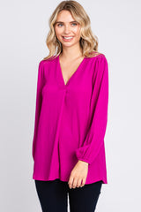 Magenta Textured Long Sleeve Maternity Blouse