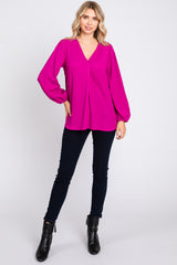 Magenta Textured Long Sleeve Blouse