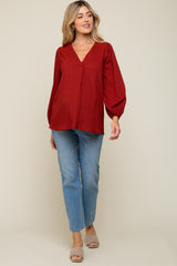 Rust Textured Long Sleeve Maternity Blouse