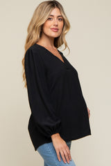 Black Textured Long Sleeve Maternity Blouse