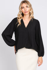 Black Textured Long Sleeve Blouse