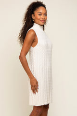 Cream Cable Knit Sleeveless Sweater Dress