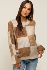 Mocha Multi-Textured Checkered Maternity Sweater