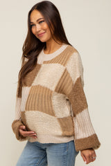 Mocha Multi-Textured Checkered Maternity Sweater