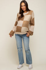 Mocha Multi-Textured Checkered Maternity Sweater