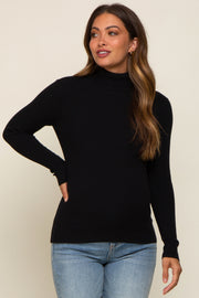 Black Ribbed Fitted Long Sleeve Maternity Top