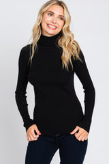 Black Ribbed Fitted Long Sleeve Maternity Top