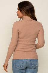 Mocha Ribbed Fitted Long Sleeve Maternity Top