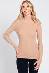 Mocha Ribbed Fitted Long Sleeve Maternity Top