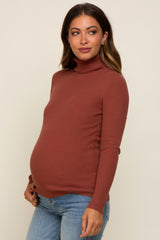 Camel Ribbed Fitted Long Sleeve Maternity Top