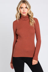 Camel Ribbed Fitted Long Sleeve Top