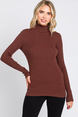 Brown Ribbed Fitted Long Sleeve Maternity Top