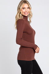 Brown Ribbed Fitted Long Sleeve Top