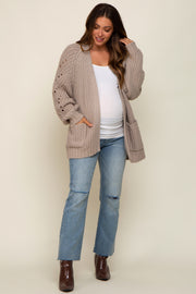 Taupe Chunky Knit Maternity Cardigan