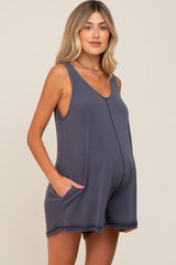 Grey Rounded V-Neck Sleeveless Maternity Romper