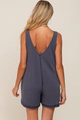 Grey Rounded V-Neck Sleeveless Maternity Romper