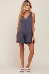 Grey Rounded V-Neck Sleeveless Maternity Romper