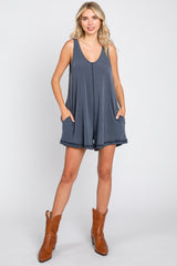 Grey Rounded V-Neck Sleeveless Romper