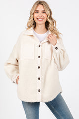 Beige Colorblock Fleece Maternity Shirt Jacket