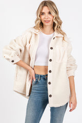 Beige Colorblock Fleece Shirt Jacket