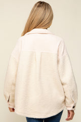 Beige Colorblock Fleece Maternity Shirt Jacket