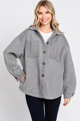 Grey Colorblock Fleece Maternity Shirt Jacket