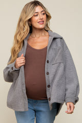 Grey Colorblock Fleece Maternity Shirt Jacket