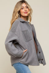 Grey Colorblock Fleece Maternity Shirt Jacket