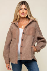 Mocha Colorblock Fleece Maternity Shirt Jacket